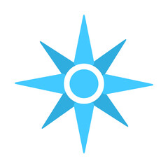 Wind rose semi flat color vector object. Full sized item on white. Cartographic element. Blue eight pointed star simple cartoon style illustration for web graphic design and animation