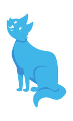 Cute blue cat semi flat color vector character. Sitting figure. Pretty kitten. Full body animal on white. Curious pet simple cartoon style illustration for web graphic design and animation