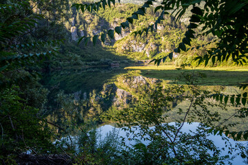 landscape with lake and mountains with wonderful reflection