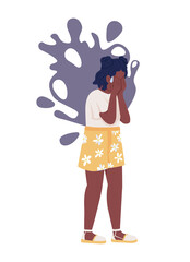 Girl experiences panic episode semi flat color vector character. Standing figure. Full body person on white. Scared kid simple cartoon style illustration for web graphic design and animation