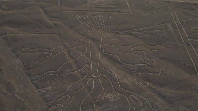 Aerial view of Nazca geoglyph called Tree, next to Lizard's tail