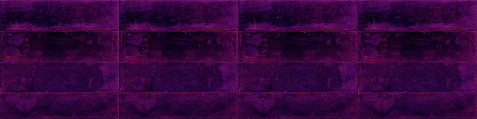 Dark purple pink rectangular rustic brick tiles wall or floor texture wide background banner...