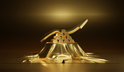 arrow up with graph of gold. 3D illustration