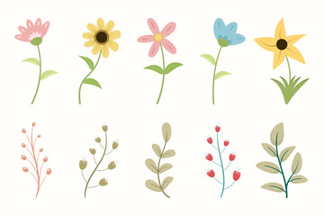 Hand drawn collection of spring flowers