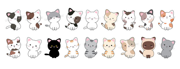 Set of cat on white background vector illustration - obrazy, fototapety, plakaty