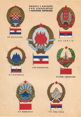 Yugoslavia, Federal People's Republic, Arms and Flags - obrazy, fototapety, plakaty