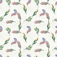 Seamless abstract floral pattern. Flowers texture on watercolor paper background
