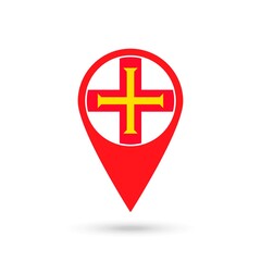 Map pointer with country Guernsey. Guernsey flag. Vector illustration.