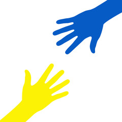 Stop war in Ukraine. Illustration of peace. Hands holding heart of Ukraine. People's hands support Ukraine