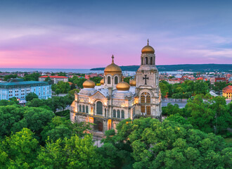 Fototapeta na wymiar The Cathedral of the Assumption in Varna, Bulgaria, Aerial view