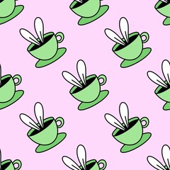 Seamless cup of coffee tea pattern for fabrics and textiles and packaging and linens and kids and wrapping paper