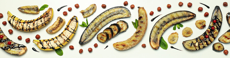 Concept of tasty food with bananas and grilled bananas