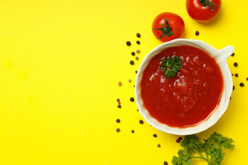 Concept of spicy sauce with Adjika, space for text