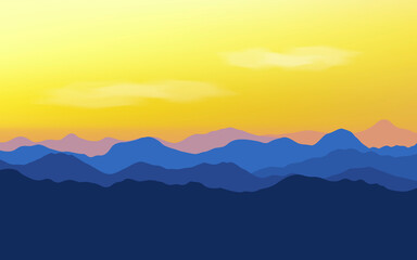 silhouettes of panoramic mountains view landscape