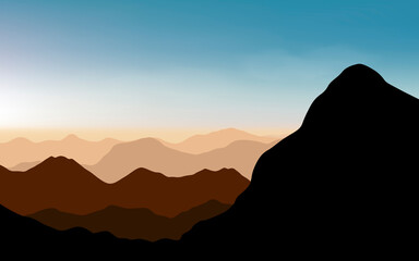silhouettes of panoramic mountains view landscape