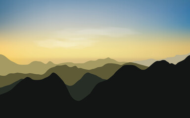 silhouettes of panoramic mountains view landscape