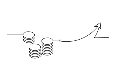 Abstract coins with direction as continuous lines drawing on white background. Vector