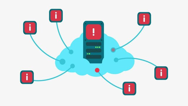 Illustration of an example of hackers DDoS attack on a cloud server