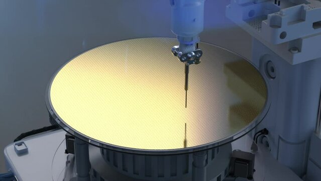 Robotic arms with silicon wafers for semiconductor manufacturing HD footage