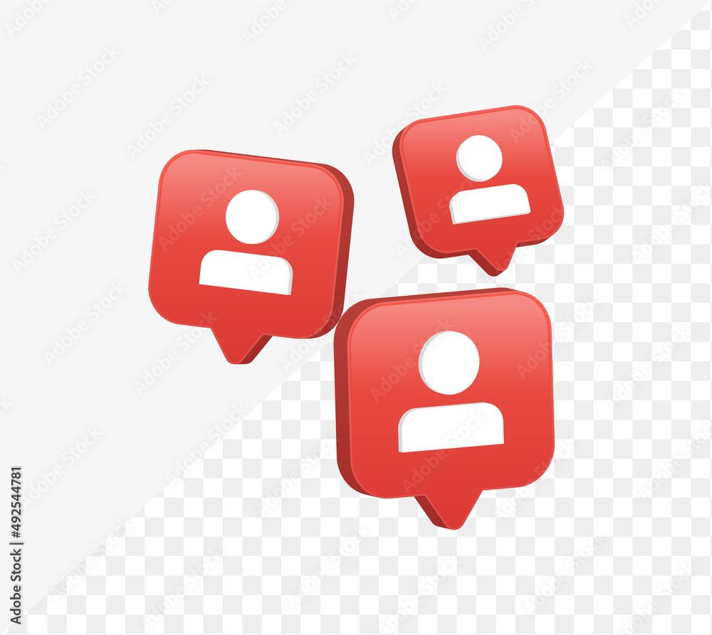 Fototapete 3d user follower icon in modern glossy speech bubble for social media notifications icons - profile 