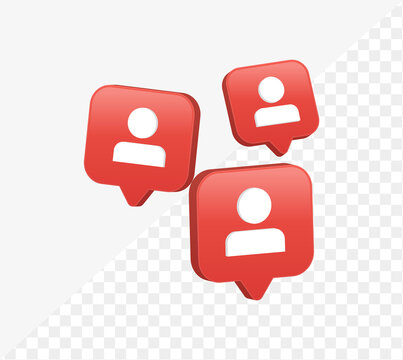 3d user follower icon in modern glossy speech bubble for social media notifications icons - profile avatar bubbles social network reactions	
