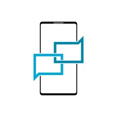 Chat box icon, speech bubble on smartphone screen sign isolated on white background