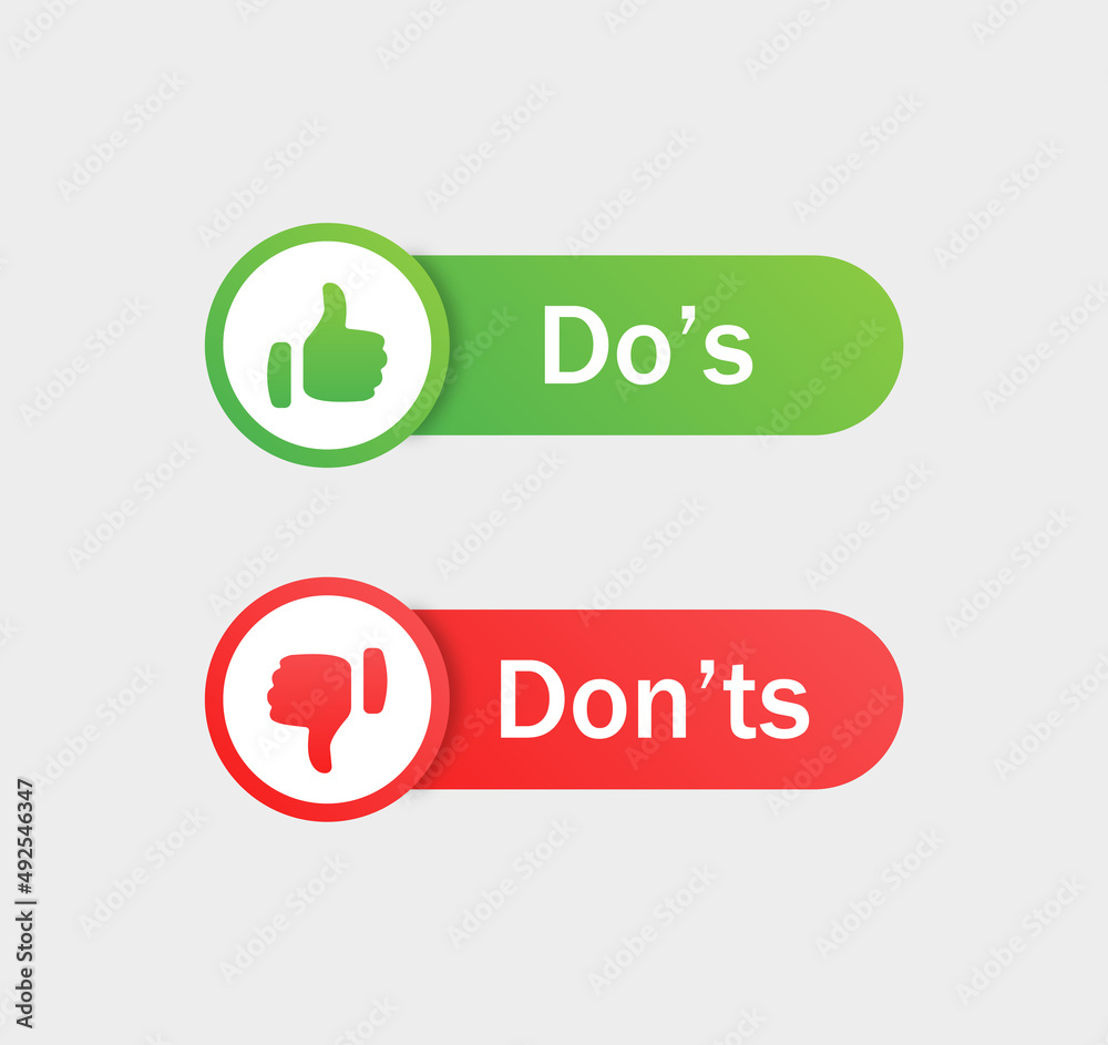 Aufkleber dos and donts icons in line frame - thumbs up or thumb down label banner. like or dislike - do's and