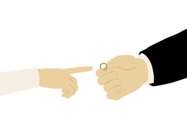Jewish wedding - Kiddushin with a ring. The bride's index finger is extended towards the groom as part of the ritual of a traditional canopy.
Flat colorful vector drawing on a white background. 