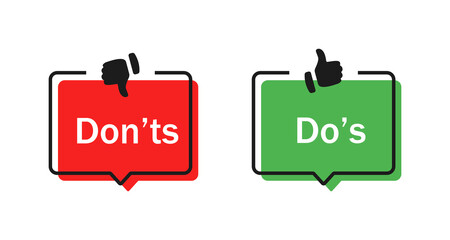 Dos and donts icons with speech bubble - thumbs up or thumb down. Like or dislike - do's and don'ts bubble - true or false - Dos and dont	
 - obrazy, fototapety, plakaty