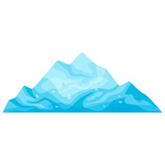Iceberg or broken piece of ice. Cold frozen block, arctic snowy object on white background, icy cliff or ice floe in cartoon style