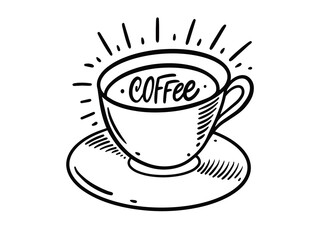 Cup of coffee. Hand drawn black color vector illustration.