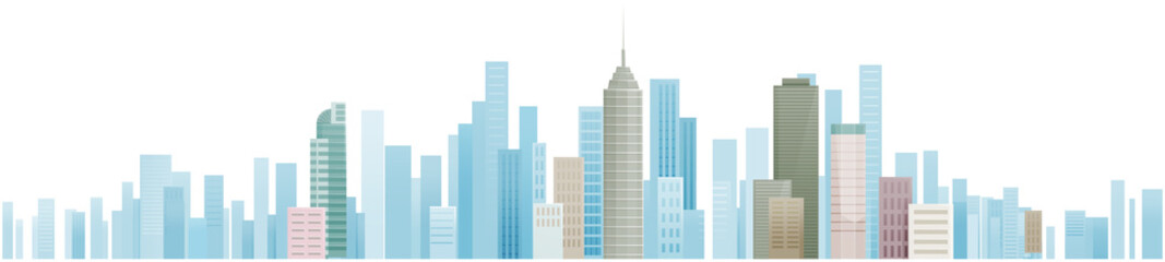 Cityscape with houses and buildings. Scene of town with modern architecture. City with houses, skyscrapers isolated on white background. Downtown, metropolis with residential buildings, apartments