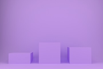 3d rendering Set of abstract 3D room with red light violet cube steps pedestal podium set. Pastel minimal scene for product display presentation. Vector geometric platform design. Stage for showcase.