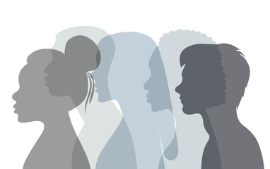 portrait people in profile silhouette, isolated vector