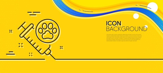 Naklejka na ściany i meble Dog vaccination line icon. Abstract yellow background. Veterinary clinic sign. Pets care symbol. Minimal dog vaccination line icon. Wave banner concept. Vector