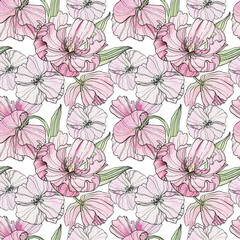 Peonies seamless pattern, flowers watercolor illustration. Perfect for your design, textiles and more.