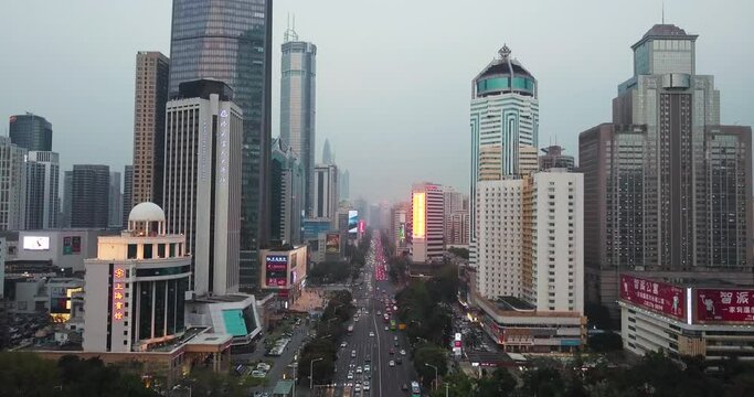 Aerial shot of downtown Shenzhen, China