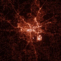 Tallahassee city lights map, top view from space. Aerial view on night street lights. Global networking, cyberspace