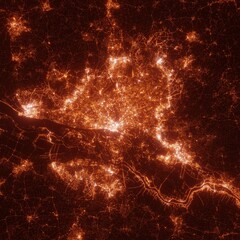 Hamburg city lights map, top view from space. Aerial view on night street lights. Global networking, cyberspace - obrazy, fototapety, plakaty