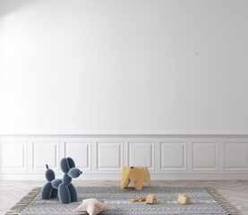 cute kids bedroom with empty white wall for mockup