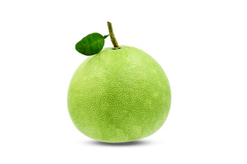 Green pomelo fruit with leaves isolated on white background with clipping path.