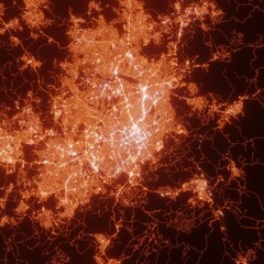 Belo Horizonte city lights map, top view from space. Aerial view on night street lights. Global networking, cyberspace