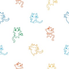 Obraz premium Seamless pattern with cute cats on white background. Funny animals wallpaper. Vector doodle kittens print.