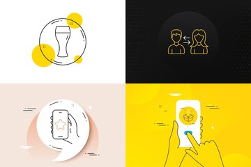 Minimal set of Creative idea, Beer glass and Favorite app line icons. Phone screen, Quote banners. People communication icons. For web development. Vector