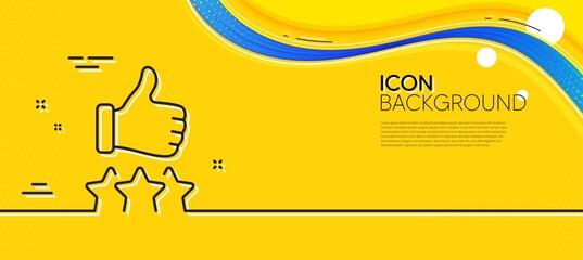 Rating stars line icon. Abstract yellow background. Thumb up hand sign. User ranking symbol. Minimal rating stars line icon. Wave banner concept. Vector - obrazy, fototapety, plakaty