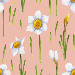 Daffodils floral watercolor pattern