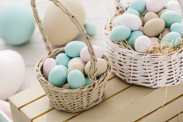 Chocolate easter eggs in little wooden box