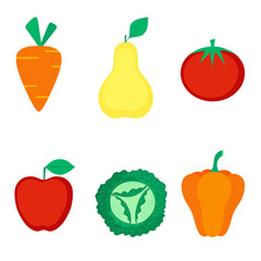 Set of organic fruits, vegetables and berries.