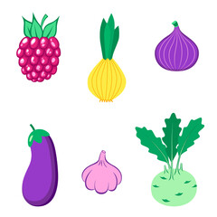 Set of organic fruits, vegetables and berries.