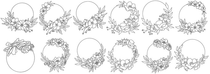 Big bundle of floral frames. Vector hand drawn monogram © 4eka